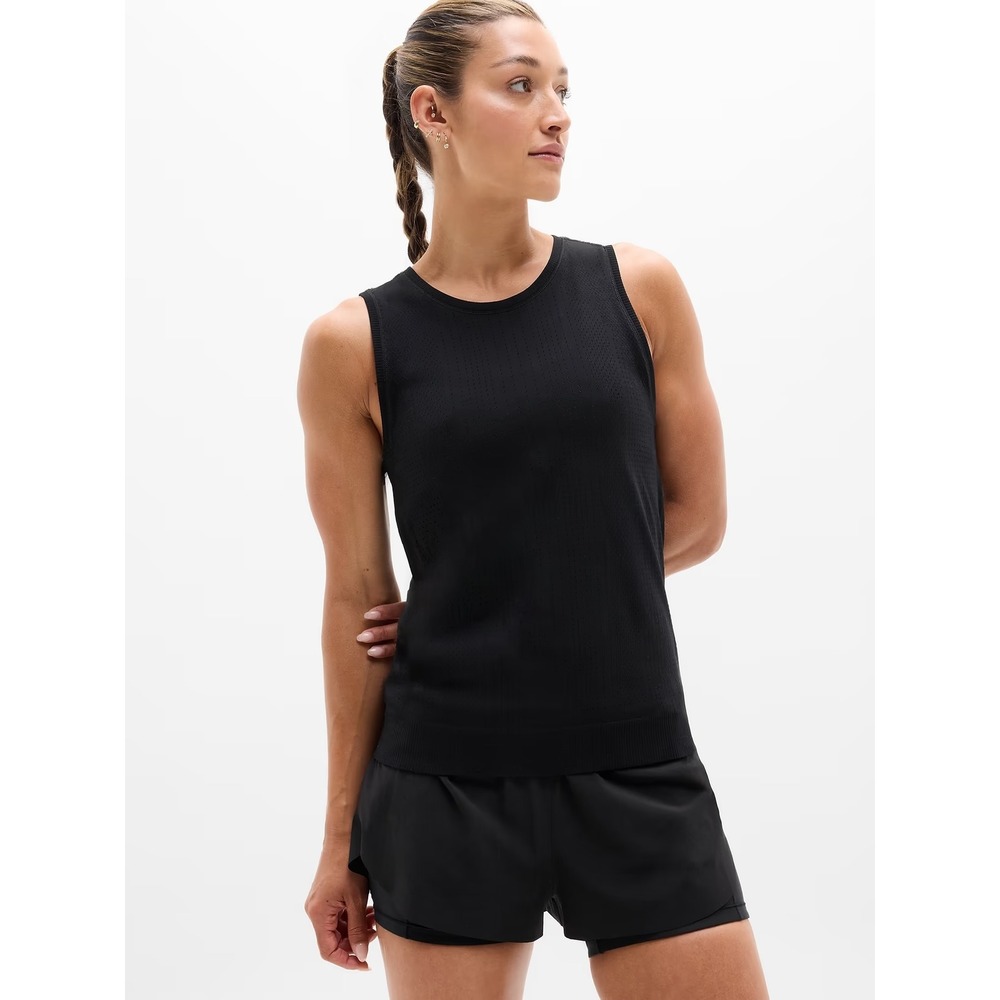 Athleta In Motion Seamless Perforated Tank Womens Medium Black Activewear